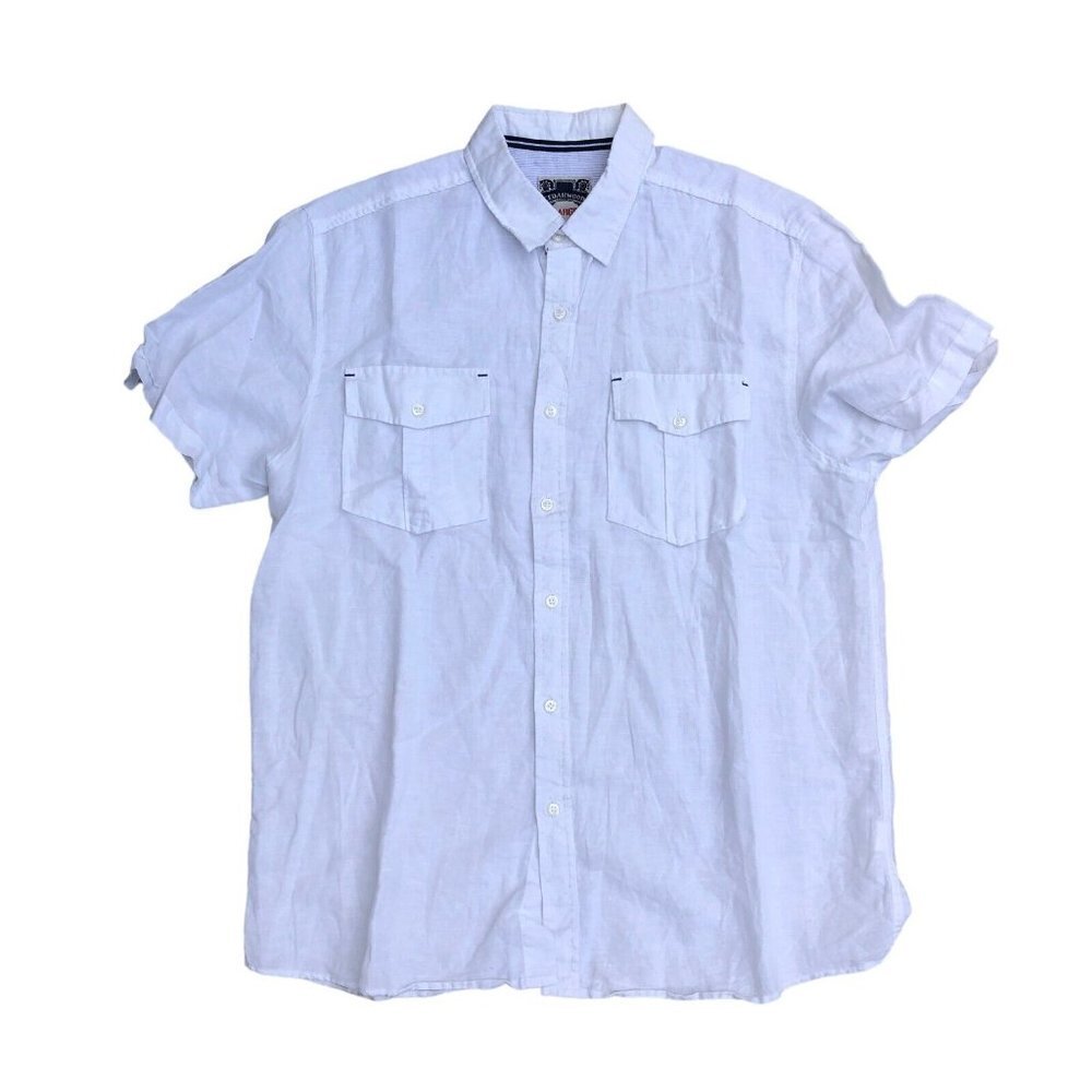 CEDAR WOOD STATE Linen Blend Button Down Shirt Mens LARGE White Military Pocket 